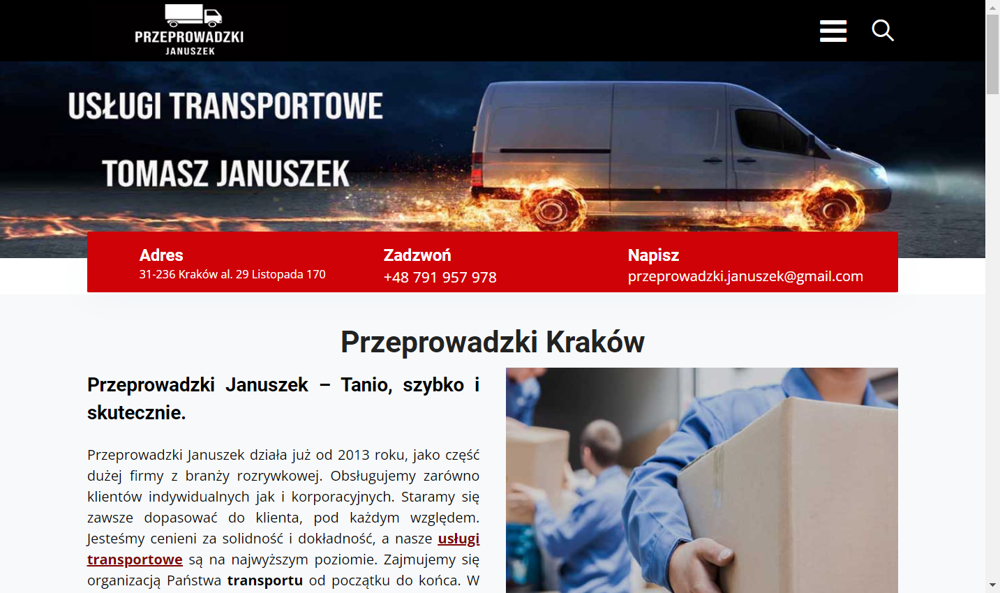Przeprowadzki Kraków, Taxi bagażowe, transport mebli i usługi transportowe.
